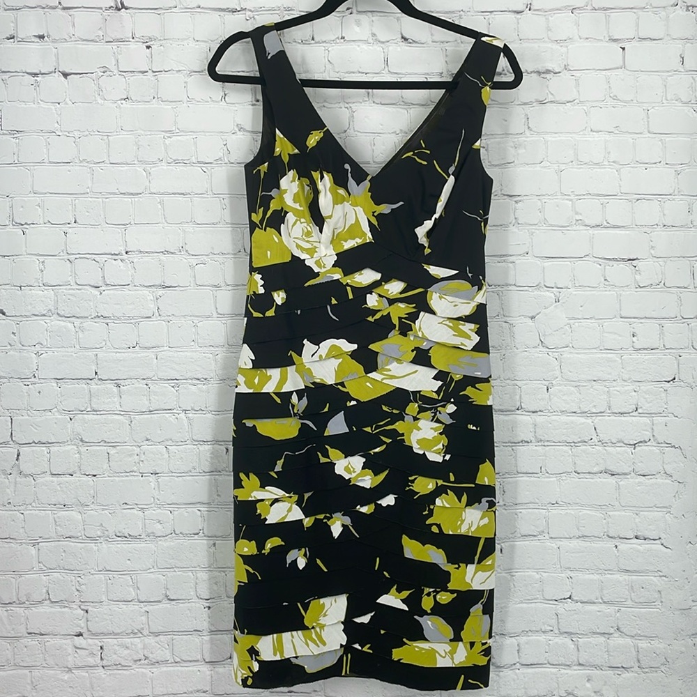 JS Collection floral lime green and black strapless layered dress size 4